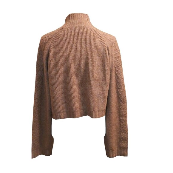 Y2K Women's Tan Camel Cropped Turtleneck Long-sleeved Sweater Sz M - Picture 2 of 10